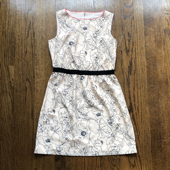 LOFT Dresses & Skirts - 3/$10 Nude Cream Peach Abstract Drawing Floral Crew Neck Sleeveless Ribbon Dress